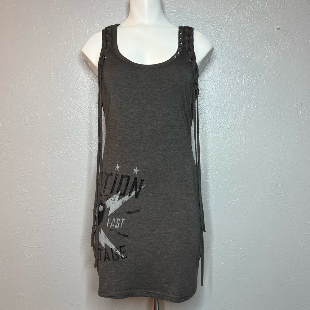Affliction Black Premium Mini Dress. Lace, Logo & String Tie Details. Size M